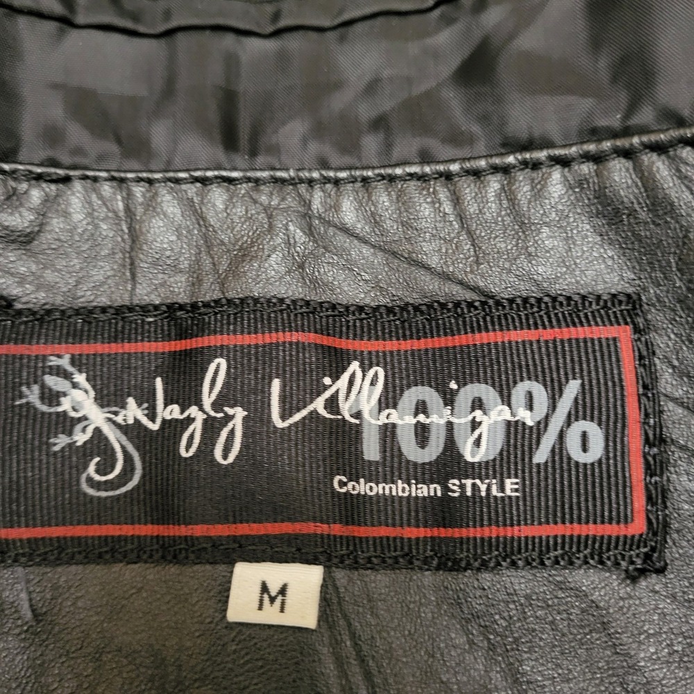 Nazly Villamizar Colombia Designer VTG Y2K Black Leather Moto Fitted Jacket M - Picture 7 of 11